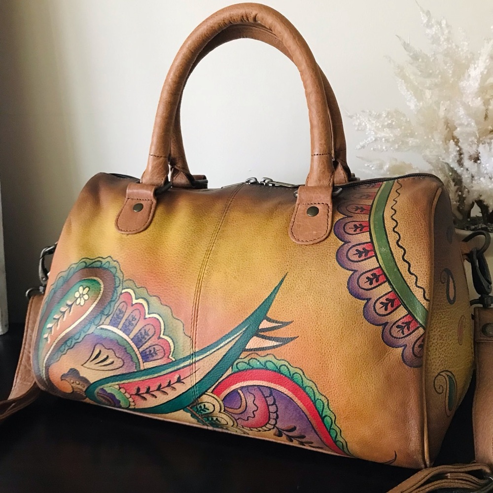 Anuschka Leather Satchel Crossbody Purse